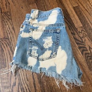 Distressed Blue and Cream Jean Shorts